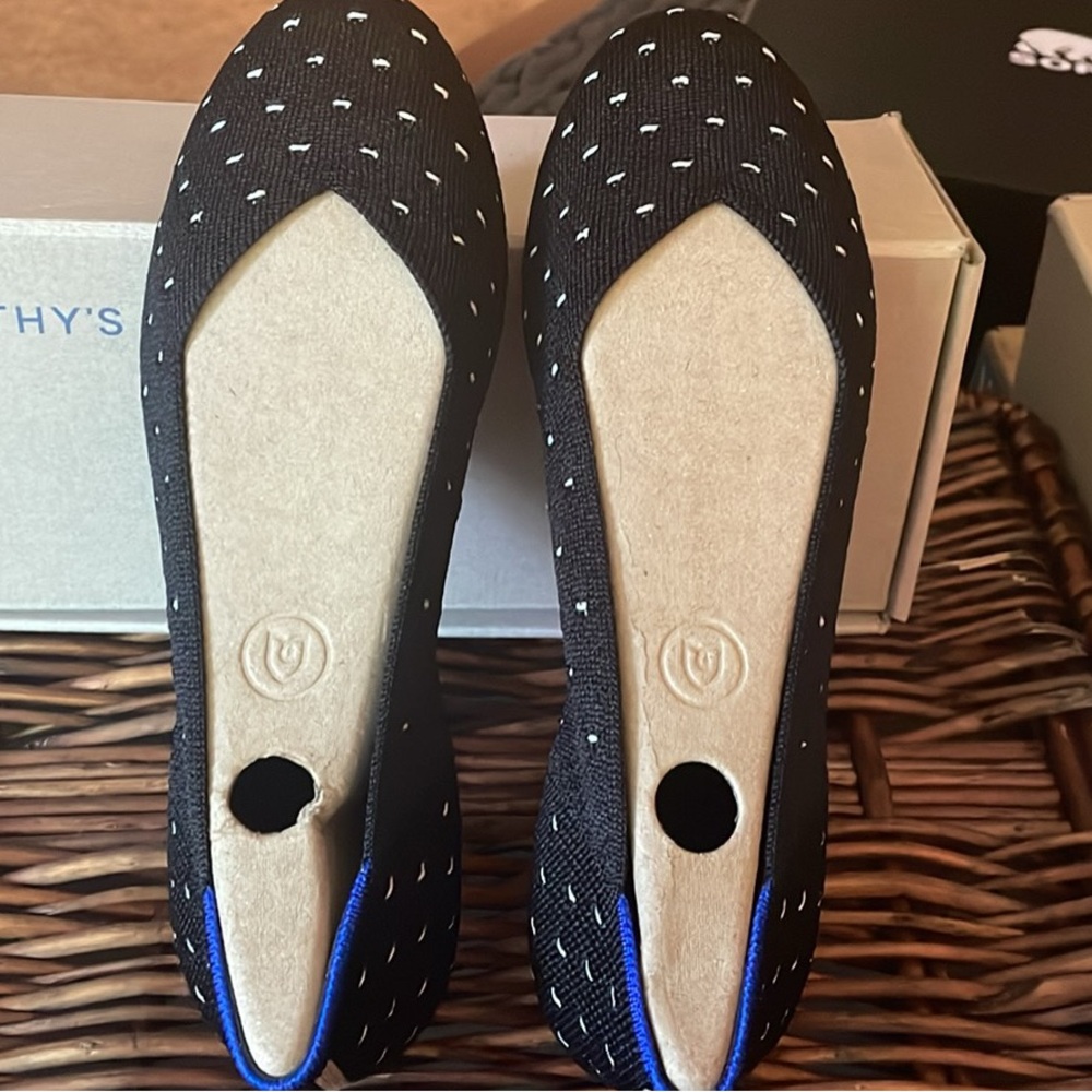 Rothy's Black Flats with ivory dots